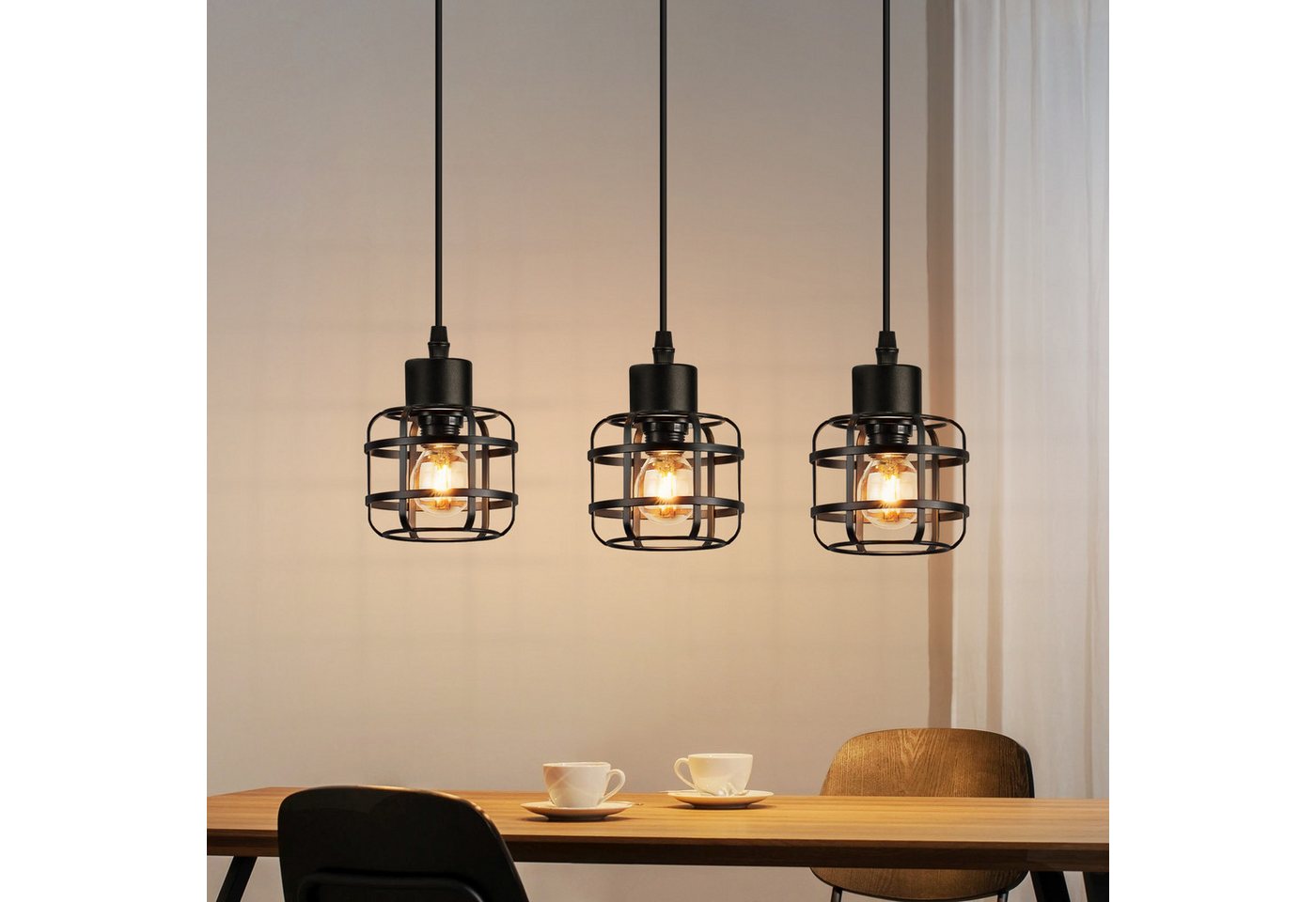 Nettlife Pendelleuchte Vintage schwarz Hängelampe industrielle 1/3flammig rund E14, Höhenverstellbar, ohne Leuchtmittel, für Esstisch, Kücheninsel, Bars, Cafés und Restaurants Bild 3