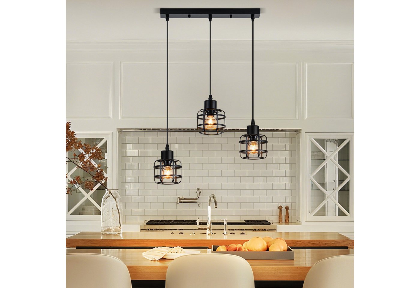 Nettlife Pendelleuchte Vintage schwarz Hängelampe industrielle 1/3flammig rund E14, Höhenverstellbar, ohne Leuchtmittel, für Esstisch, Kücheninsel, Bars, Cafés und Restaurants Bild 4