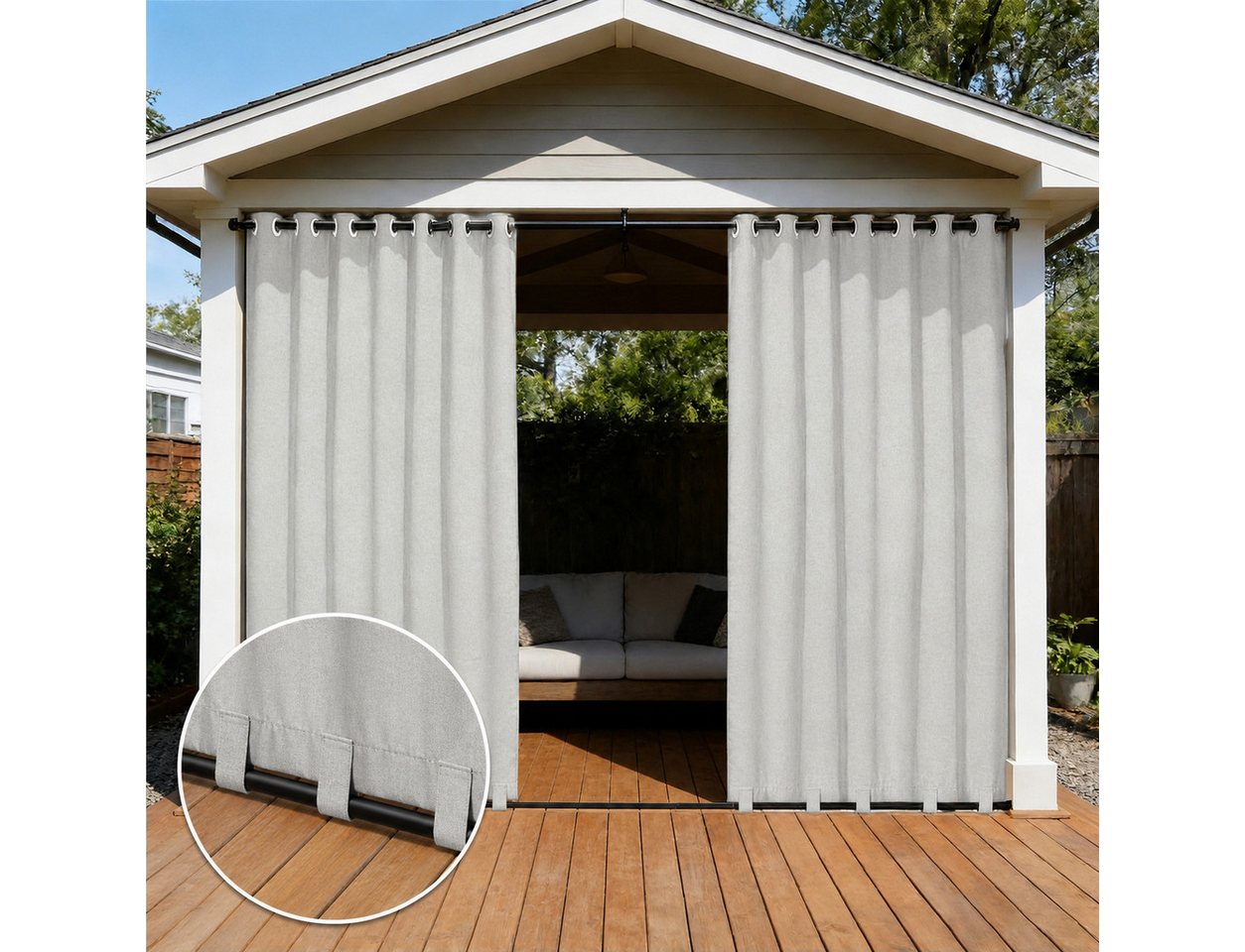 LMaxhome Outdoorvorhang 100% Blickdicht, Balkonvorhang wasserfest & windfest (2 St), 150 g/m² Polyester, Leinenoptik, mit Ösen für Terrasse & Pergola Bild 3