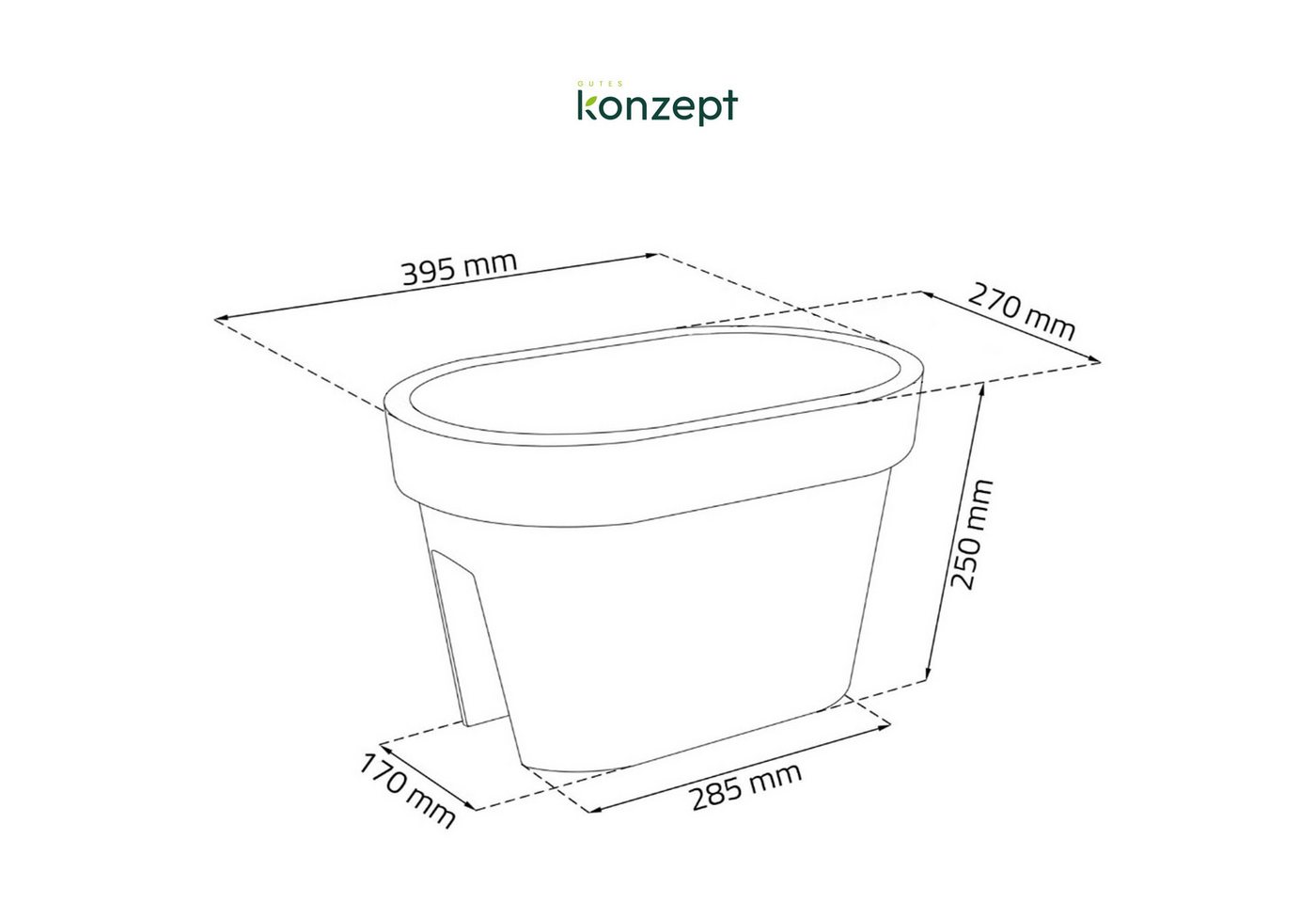 KONZEPT Blumenkasten für Balkongeländer 12,3 L, ca. 40 x 27 cm, Geprägtem Rand, Stapelbar