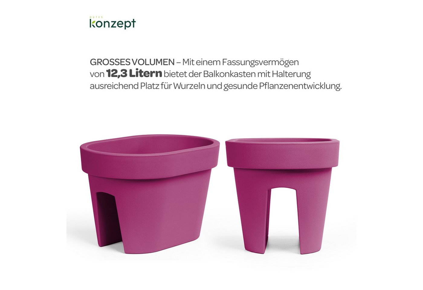 KONZEPT Blumenkasten für Balkongeländer 12,3 L, ca. 40 x 27 cm, Geprägtem Rand, Stapelbar Bild 2