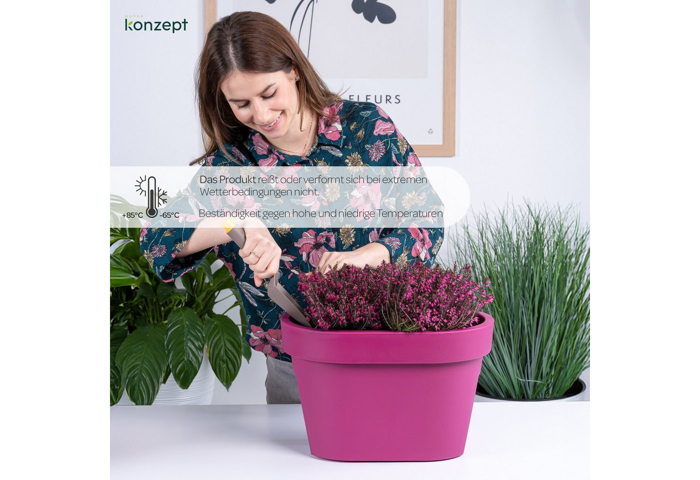 KONZEPT Blumenkasten für Balkongeländer 12,3 L, ca. 40 x 27 cm, Geprägtem Rand, Stapelbar Bild 5