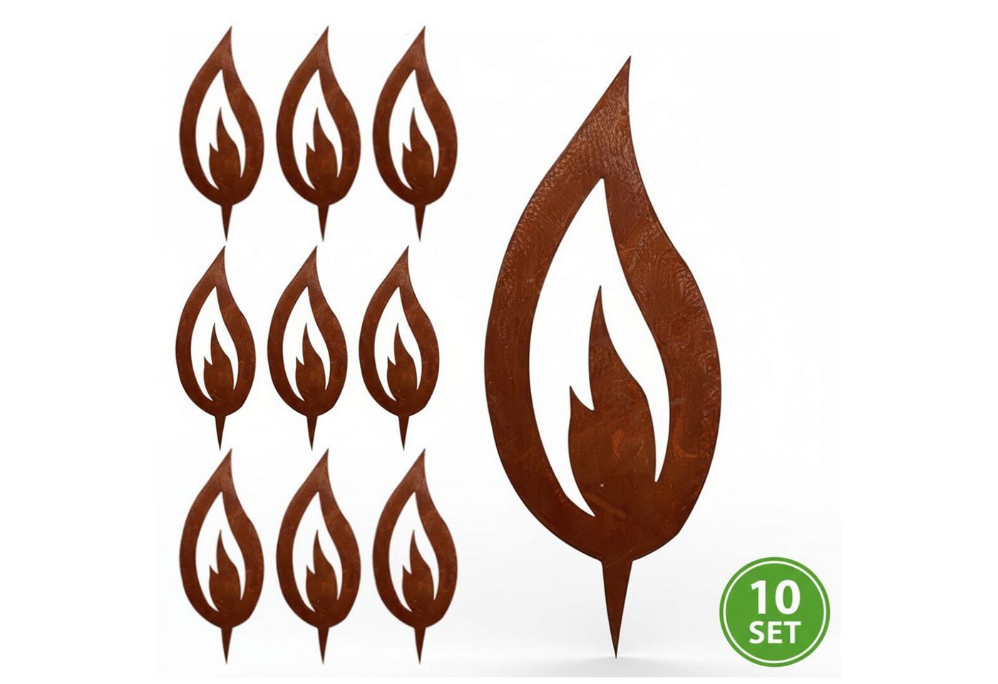 Rostikal Gartenstecker Flammen Dekostecker Weihnachten Deko (10-St) Echter Rost