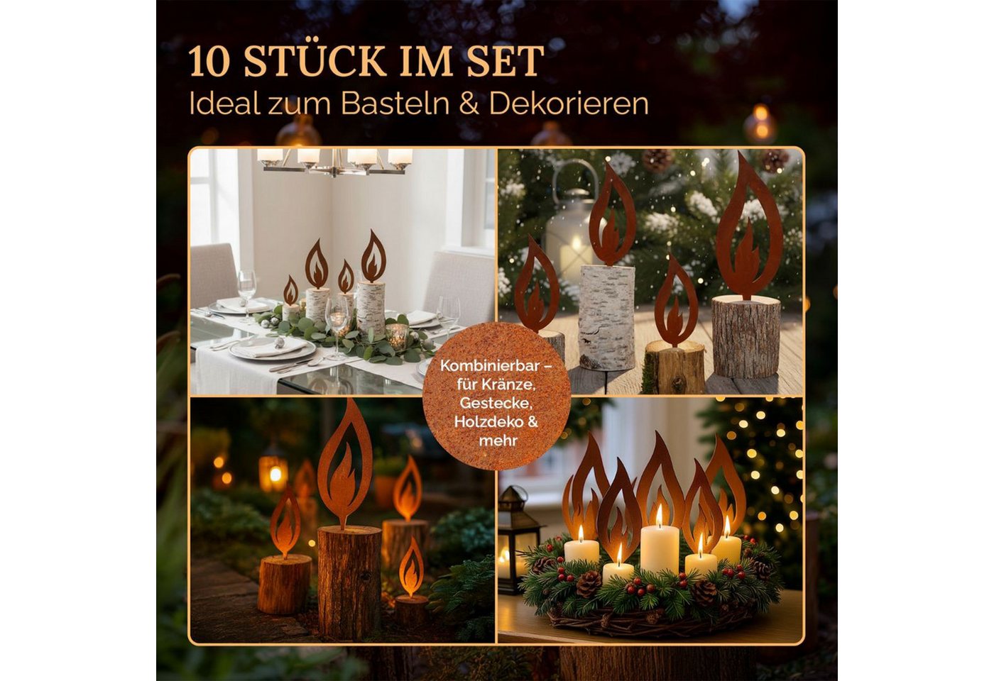 Rostikal Gartenstecker Flammen Dekostecker Weihnachten Deko (10-St) Echter Rost Bild 2