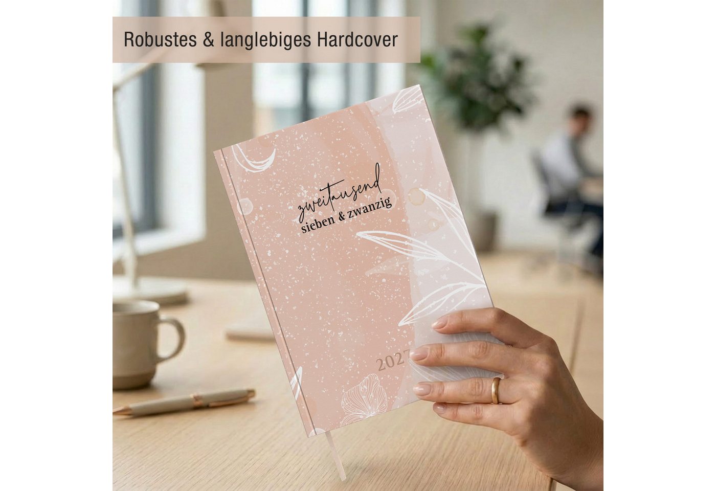 TOBJA Buchkalender Buchkalender 2027 Wochenplaner rosa Aquarell OptiPlaner Rosé FSC, Aquarell-Design altrosa, 30-Min-Taktung, 18,5x26 cm, FSC, 4-sprachig Bild 2