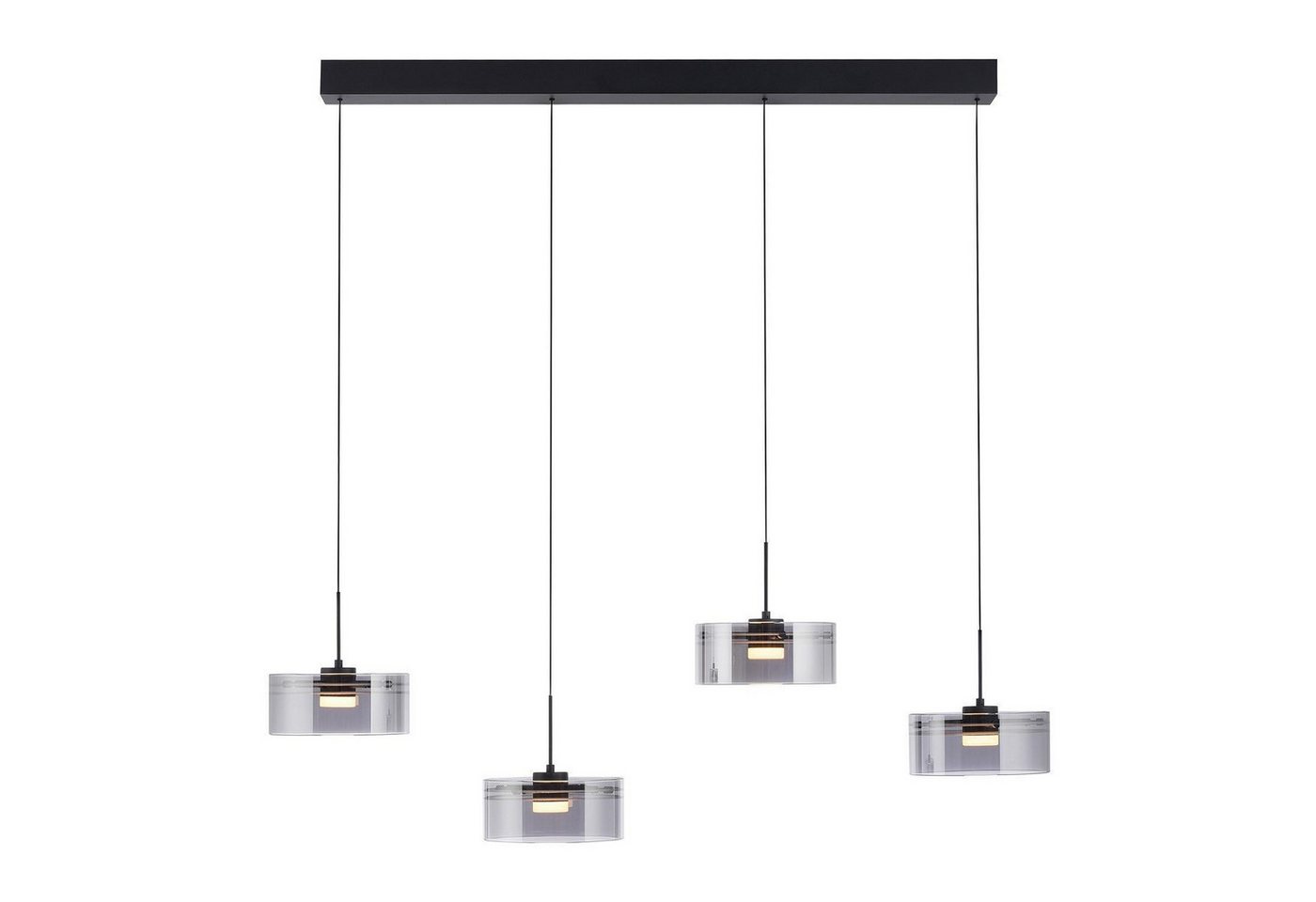 Paul Neuhaus LED Pendelleuchte KARENA, 4-flammig, Schwarz, Rauchglas, Metall, Höhenverstellbar, LED fest integriert, Extra-Warmweiß, Rauchglas, B 110 x H 180 x T 20 cm