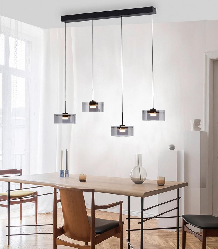 Paul Neuhaus LED Pendelleuchte KARENA, 4-flammig, Schwarz, Rauchglas, Metall, Höhenverstellbar, LED fest integriert, Extra-Warmweiß, Rauchglas, B 110 x H 180 x T 20 cm Bild 2