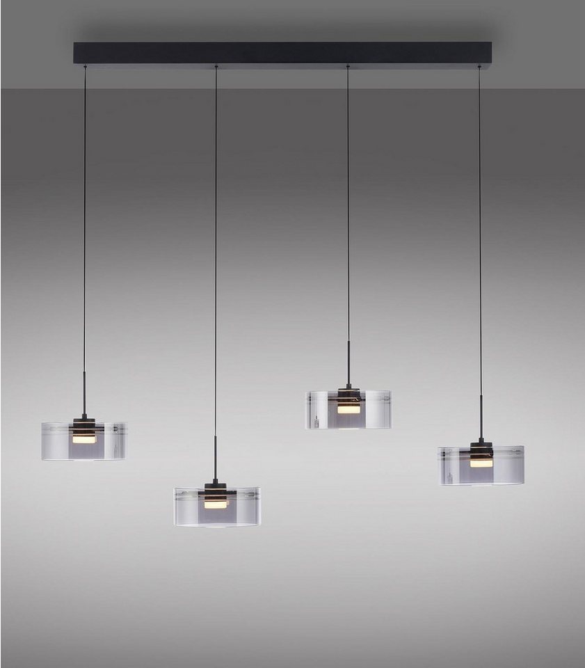 Paul Neuhaus LED Pendelleuchte KARENA, 4-flammig, Schwarz, Rauchglas, Metall, Höhenverstellbar, LED fest integriert, Extra-Warmweiß, Rauchglas, B 110 x H 180 x T 20 cm Bild 3