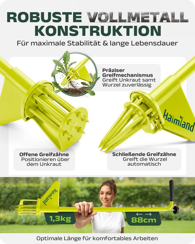 halmland Unkrautstecher Profi Unkrautstecher mit Stiel, aus Massivstahl – rückenschonend Bild 2
