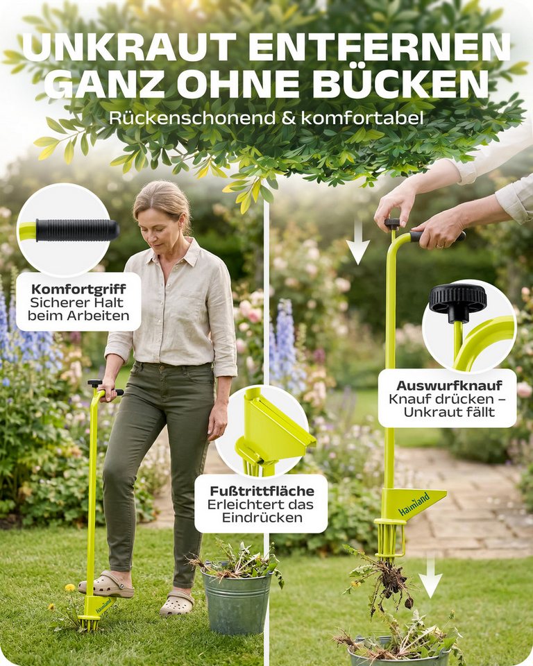 halmland Unkrautstecher Profi Unkrautstecher mit Stiel, aus Massivstahl – rückenschonend Bild 3