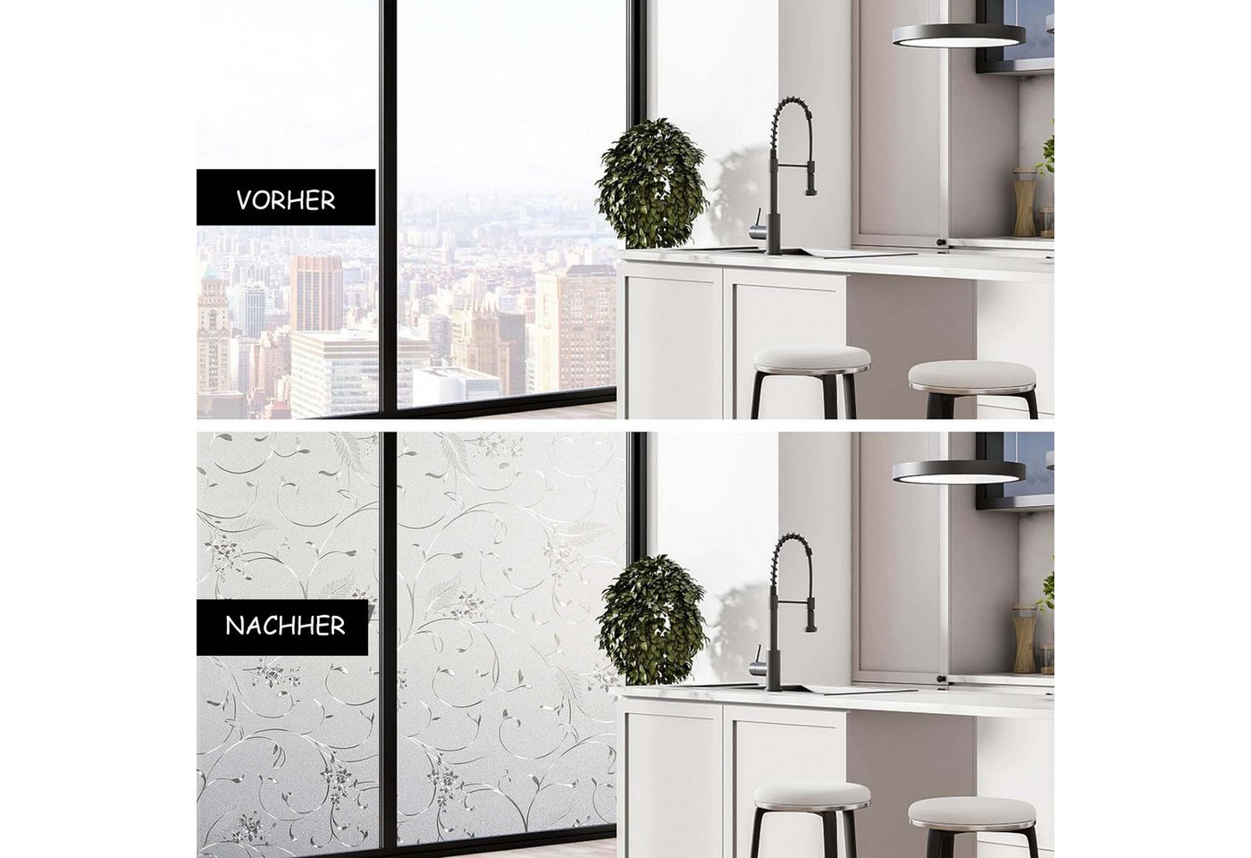 Diwzbyn Fensterfolie Blickdicht Selbsthaftend, Sichtschutzfolie Fenster, 90% UV-Schutz Bild 4