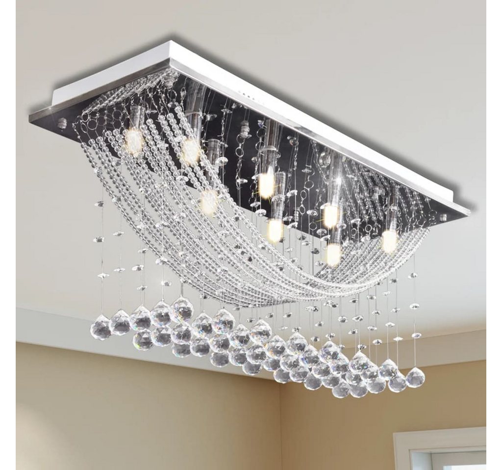 furnicato Deckenleuchte Moderne Deckenlampe 70 x 25 x 29 cm in Weiß mit Kristallverzierung, Luxus-Kronleuchter mit 8 G9 Fassungen für den privaten Wohnraum