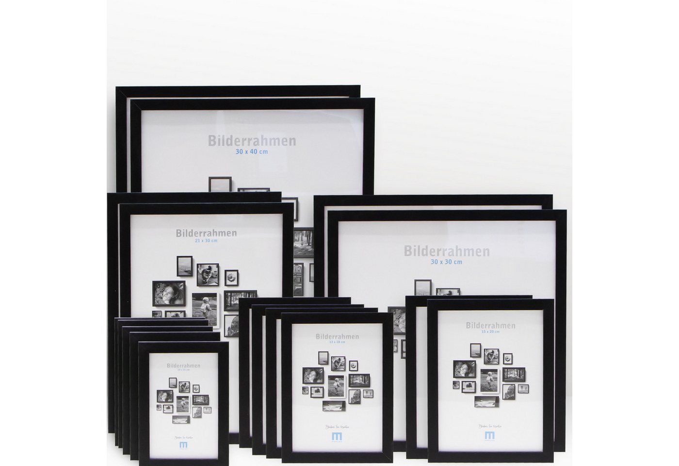 M MERCEO Bilderrahmen, 17-tlg. Bilderrahmen-Set Schwarz (10x15cm bis 30x40cm) Bild 2