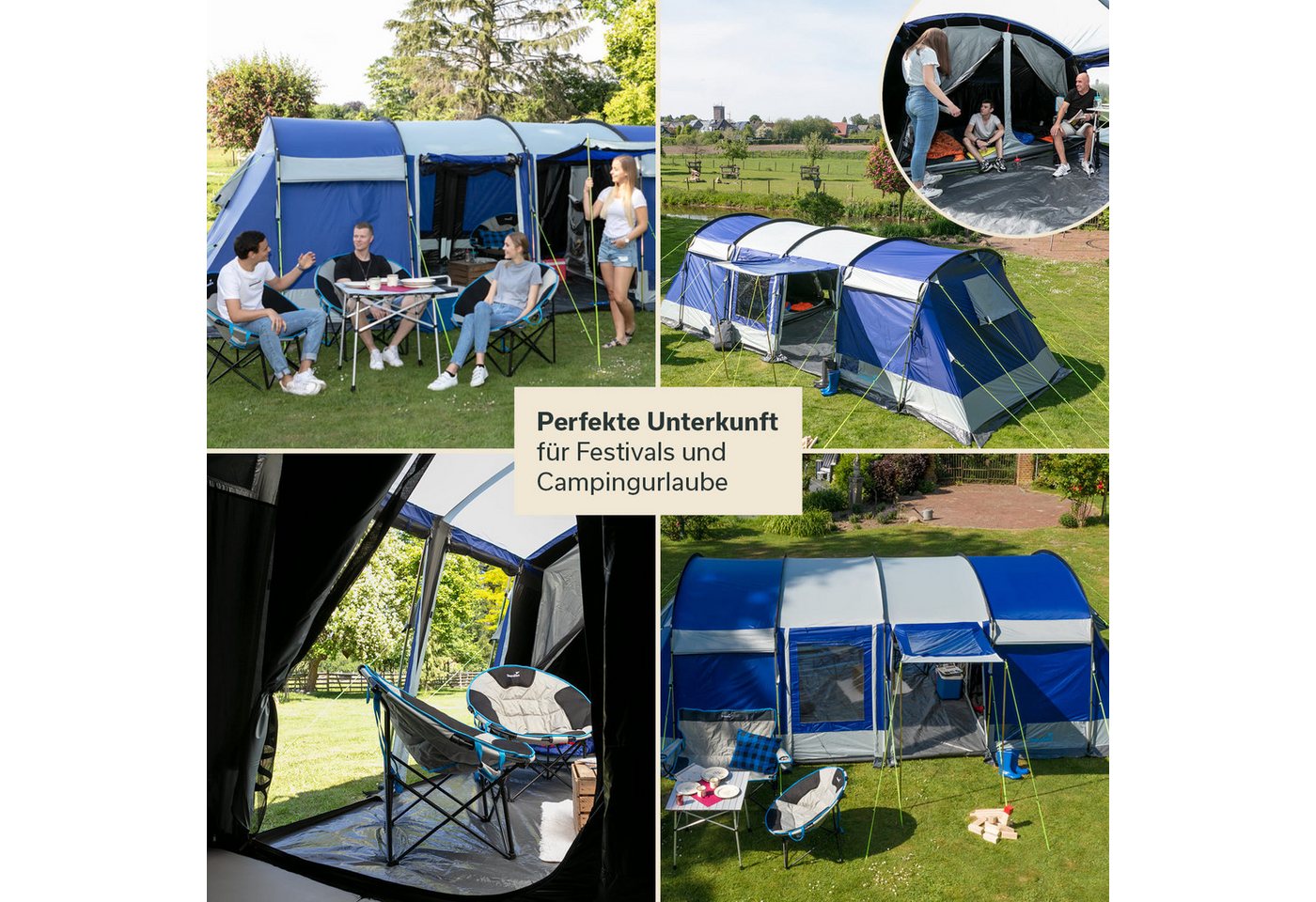 Skandika Tunnelzelt Montana 8 Sleeper, Familienzelt mit 3-4 nachtschwarzen Schlafkabinen, Personen: 8 (Sleeper Technologie, Organizer-Taschen, Haken für Zeltlampe), wasserdicht, 5000mm Wassersäule, Moskitonetze, Zeltboden, 2m Stehhöhe Bild 4