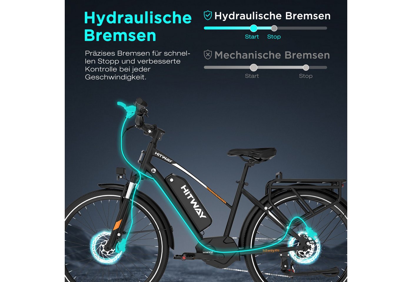 HITWAY E-Bike Cityrad E-Bike 27,5 Zoll, 70 Nm Mittelmotor,Hydraulikbremse,bis zu 180 km, 7 Gang shimano shimano Schaltwerk, Kettenschaltung, Mittelmotor, 468 Wh, (Lieferumfang: Ladegerät, Zahlenschloss, Mini-Luftpumpe), Ananda Mittelmotor, ZOOM Bremsen,3A-Lader, App, NFC.