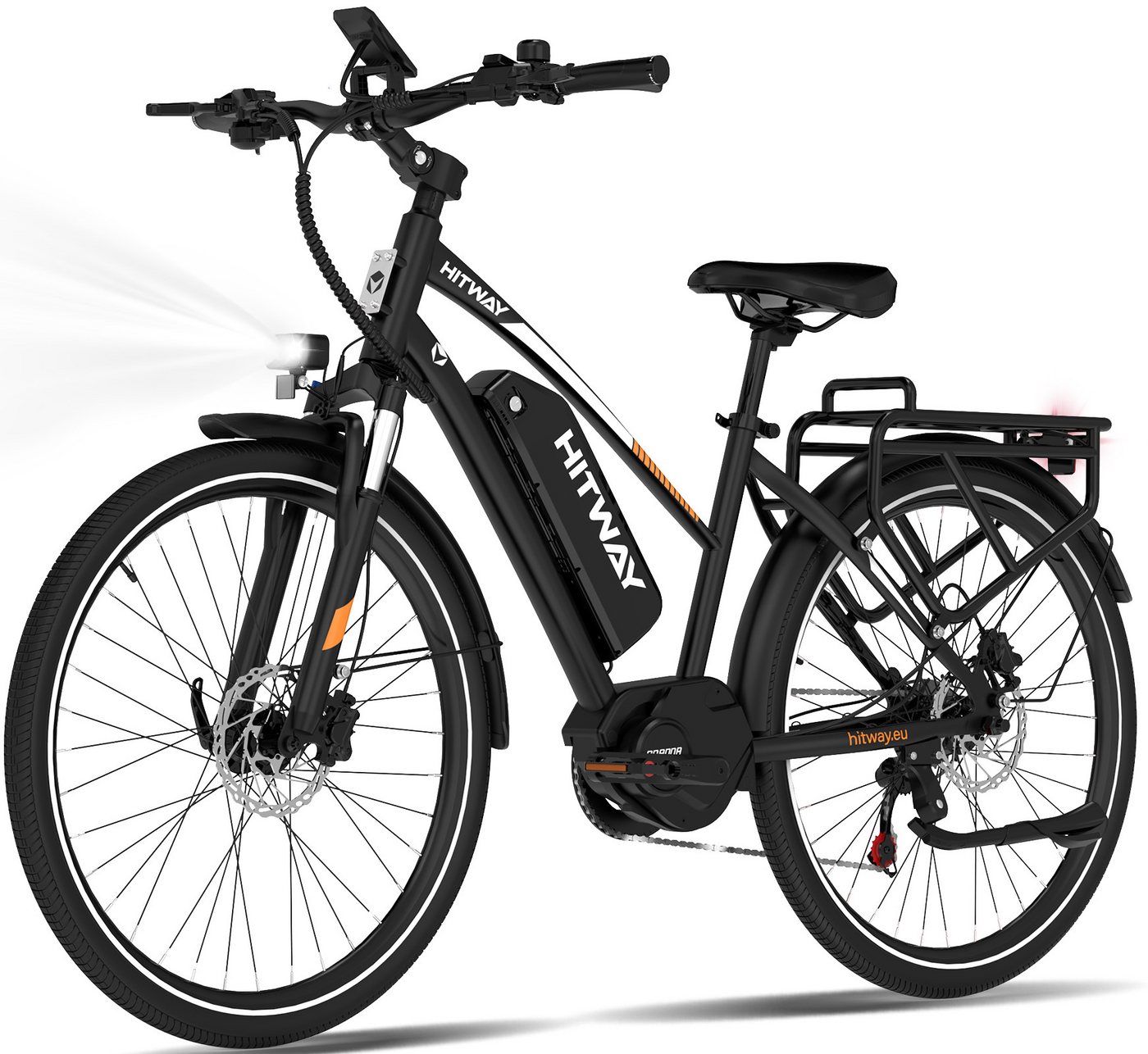 HITWAY E-Bike Cityrad E-Bike 27,5 Zoll, 70 Nm Mittelmotor,Hydraulikbremse,bis zu 180 km, 7 Gang shimano shimano Schaltwerk, Kettenschaltung, Mittelmotor, 468 Wh, (Lieferumfang: Ladegerät, Zahlenschloss, Mini-Luftpumpe), Ananda Mittelmotor, ZOOM Bremsen,3A-Lader, App, NFC. Bild 5