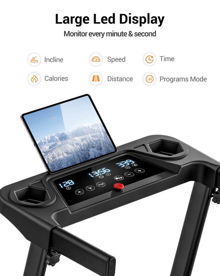 ROBORE Laufband SF60 klappbares Laufband mit 12 Programmen, 18 % Steigung, 12 km/h, mit Touchscreen-LED-Display, bis zu 160 kg Bild 3