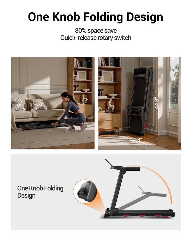 ROBORE Laufband SF60 klappbares Laufband mit 12 Programmen, 18 % Steigung, 12 km/h, mit Touchscreen-LED-Display, bis zu 160 kg Bild 5