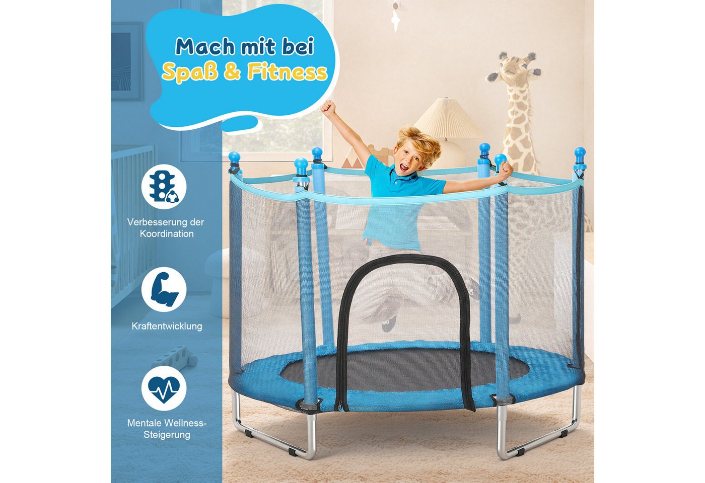 kehot Kindertrampolin Gartentrampolin mit Sicherheitsnetz, Stabiler Konstruktion, Geschenk, Ø 140 cm, Indoor-/Outdoor Trampolin für Kinder ab 3 Jahre, bis 100KG