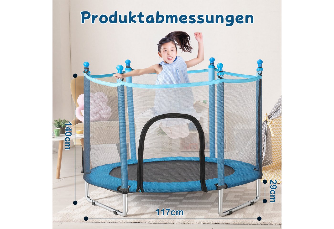 kehot Kindertrampolin Gartentrampolin mit Sicherheitsnetz, Stabiler Konstruktion, Geschenk, Ø 140 cm, Indoor-/Outdoor Trampolin für Kinder ab 3 Jahre, bis 100KG Bild 5