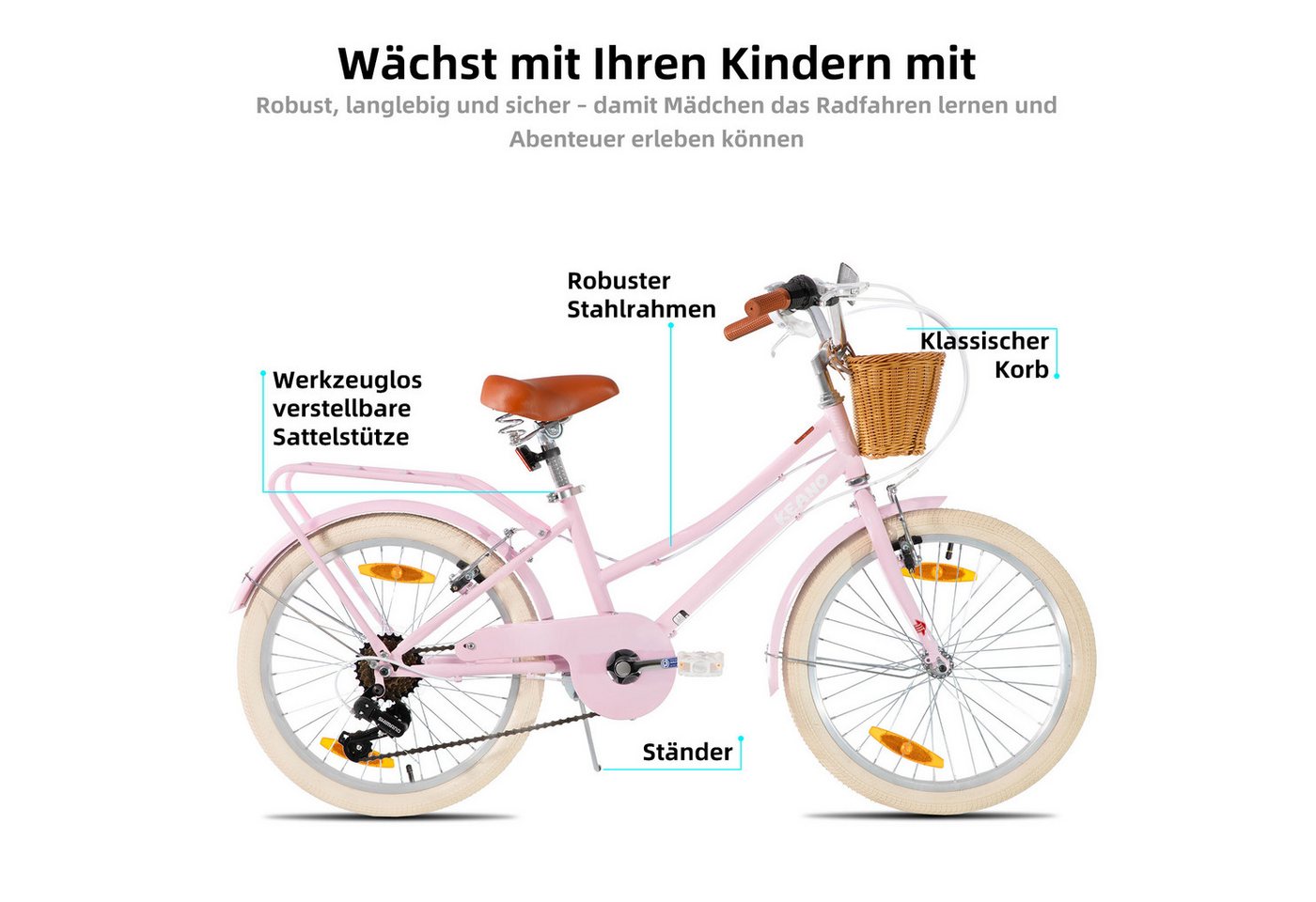 JOYSTAR Kinderfahrrad KEANO Poppy Kinderfahrrad für Mädchen 20 & 24 Zoll mit Korb Bild 2