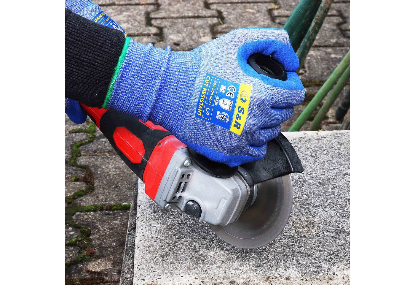 S&R Schnittschutzhandschuhe Schnittfeste Schutzhandschuhe 3 Paar mit Nitrilbeschichtung in L / 9 (3-St) Anti-Rutsch Arbeitshandschuhe für Montage, Bauen, Restauration Bild 2