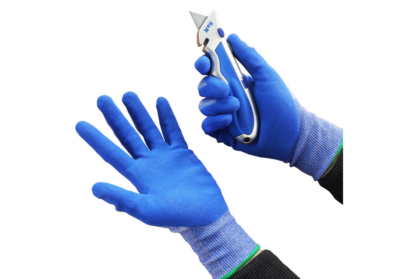 S&R Schnittschutzhandschuhe Schnittfeste Schutzhandschuhe 3 Paar mit Nitrilbeschichtung in L / 9 (3-St) Anti-Rutsch Arbeitshandschuhe für Montage, Bauen, Restauration Bild 3