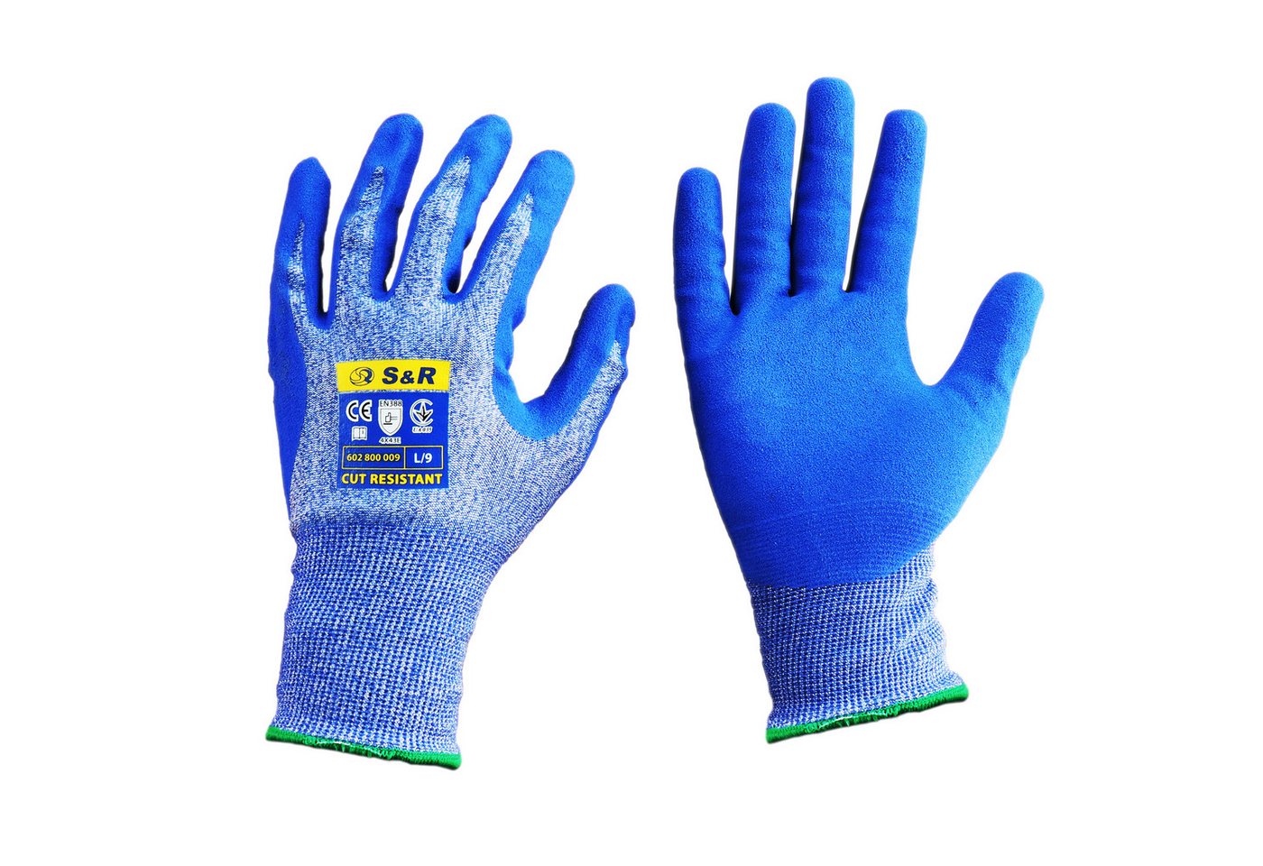 S&R Schnittschutzhandschuhe Schnittfeste Schutzhandschuhe 3 Paar mit Nitrilbeschichtung in L / 9 (3-St) Anti-Rutsch Arbeitshandschuhe für Montage, Bauen, Restauration Bild 4