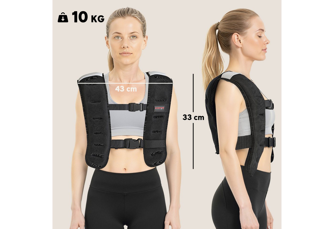 SPORTNOW Gewichtsweste 10 KG Trainingsweste mit Reflektierenden Streifen verstellbaren Gurten, (Set, 1-tlg., mit Reflektionsstreifen), für Muskelaufbau Krafttraining, Laufen, Fitness, Cross Training Bild 3
