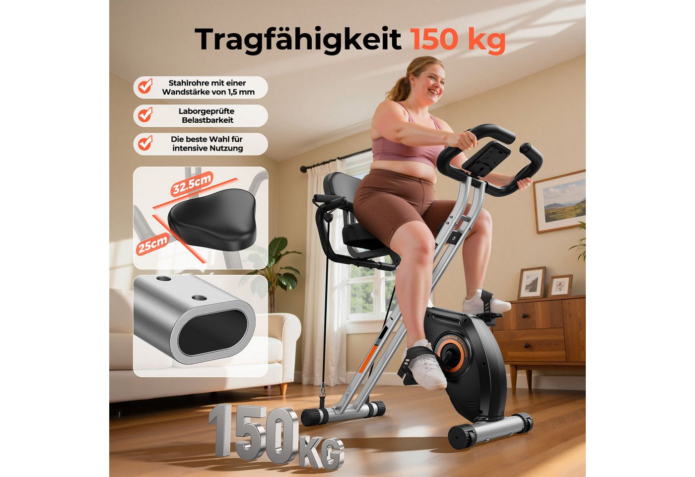 YOSUDA Heimtrainer 2026 Neu 5-in-1 Klappbarer Heimtrainer Fahrrad (1-tlg., LCD-Display Fitnessbike Senioren), Bis 150KG Leise Magnetwiderstand