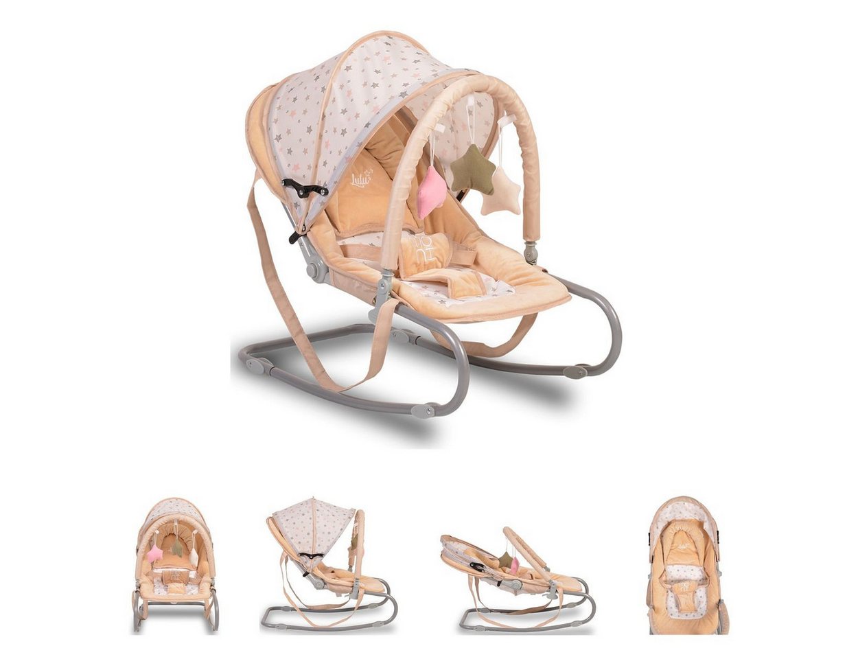 Moni Babywippe Lulu, verstellbare Sitzposition, Spielbogen, Tragehenkel, Metallrahmen Bild 5