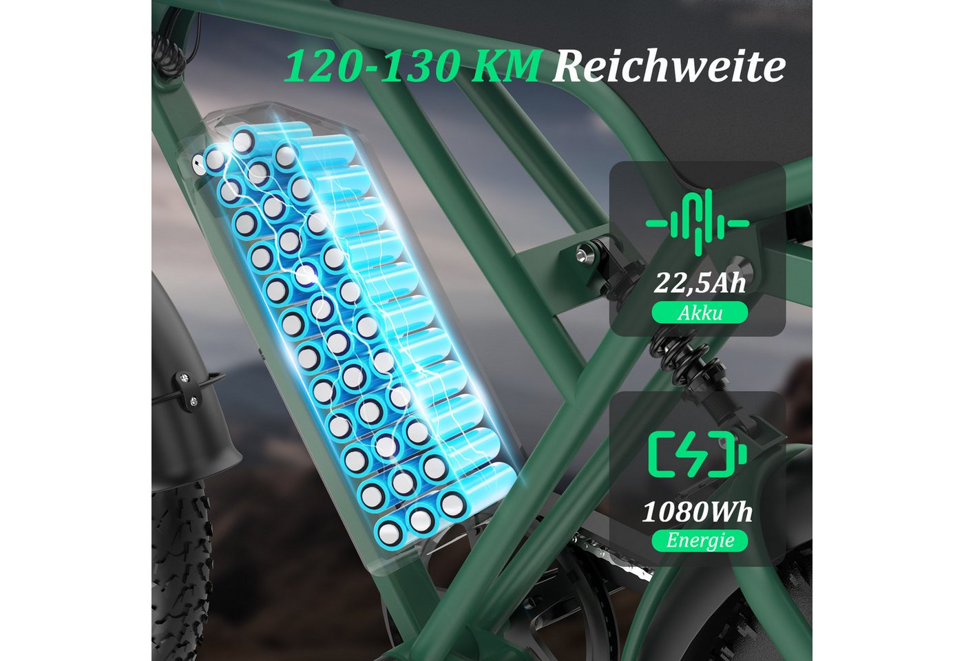 RCB E-Bike Pedelec G19, 20×4,0Zoll, 22,5Ah, 1365W Spitzenleistung, 120–130KM Reichweite, 7 Gang, 250W Heckmotor, 1080 Wh, Blinker,NFC&APP,Drehmomentsensor, Steigfähigkeit bis 21,26 % (ca. 12) Bild 3