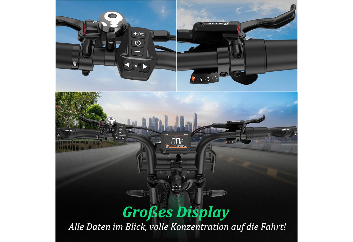 RCB E-Bike Pedelec G19, 20×4,0Zoll, 22,5Ah, 1365W Spitzenleistung, 120–130KM Reichweite, 7 Gang, 250W Heckmotor, 1080 Wh, Blinker,NFC&APP,Drehmomentsensor, Steigfähigkeit bis 21,26 % (ca. 12) Bild 5