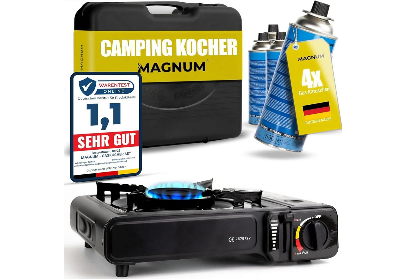 Magnum Wave Gaskocher Gaskocher Camping [2,1 kW] Piezozündung Tragekoffer 4 Kartuschen, 2,1 kW · Piezozündung · Tragekoffer · 4 Kartuschen inkl. Bild 3