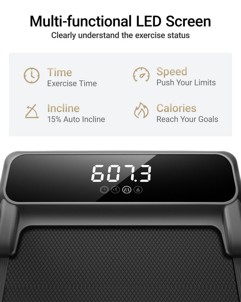 ROBORE Laufband X8F Walking Pad mit Neigungsverstellung von 0–20 %, 1–12 km/h, mit Fernbedienung und LED-Anzeige, für zu Hause und im Büro Bild 4