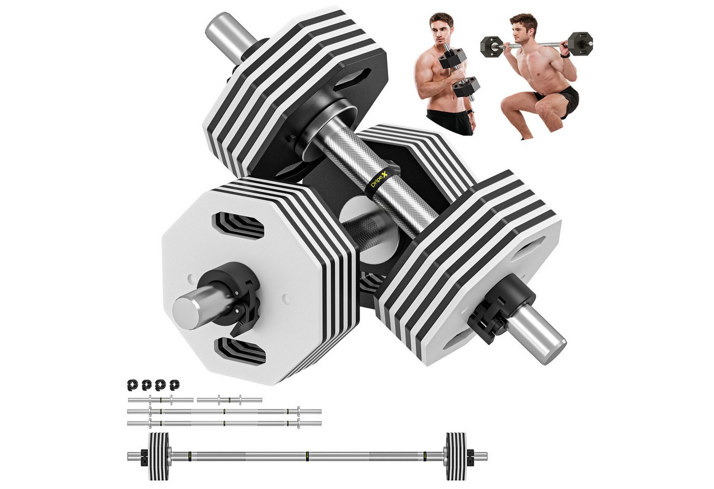 Dripex Hantel-Set Kurzhantel Set 28kg / 36kg verstellbar - Langhantel + Curlstange
