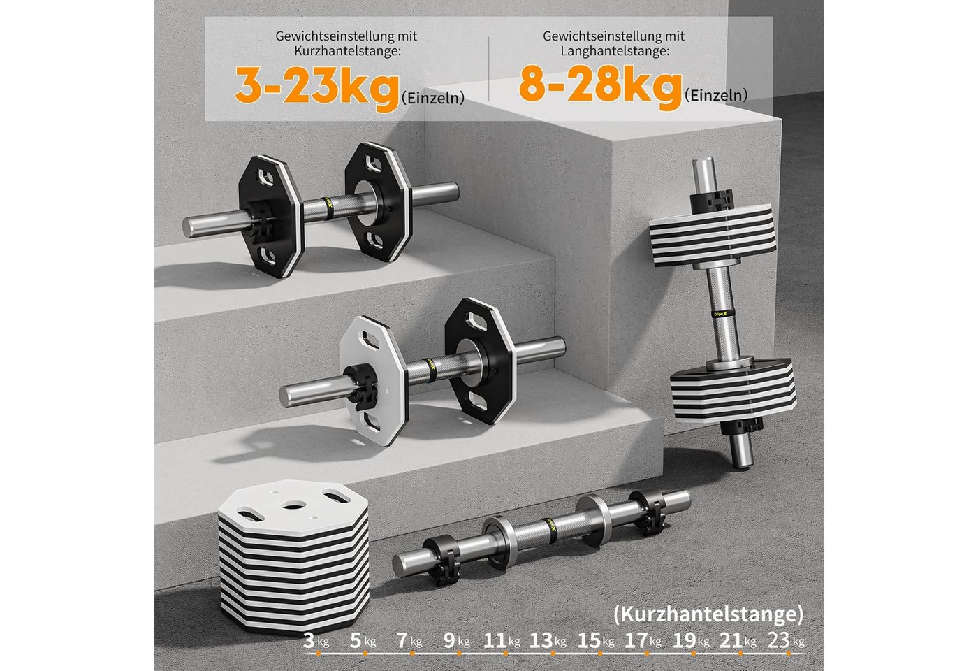 Dripex Hantel-Set Kurzhantel Set 28kg / 36kg verstellbar - Langhantel + Curlstange Bild 3
