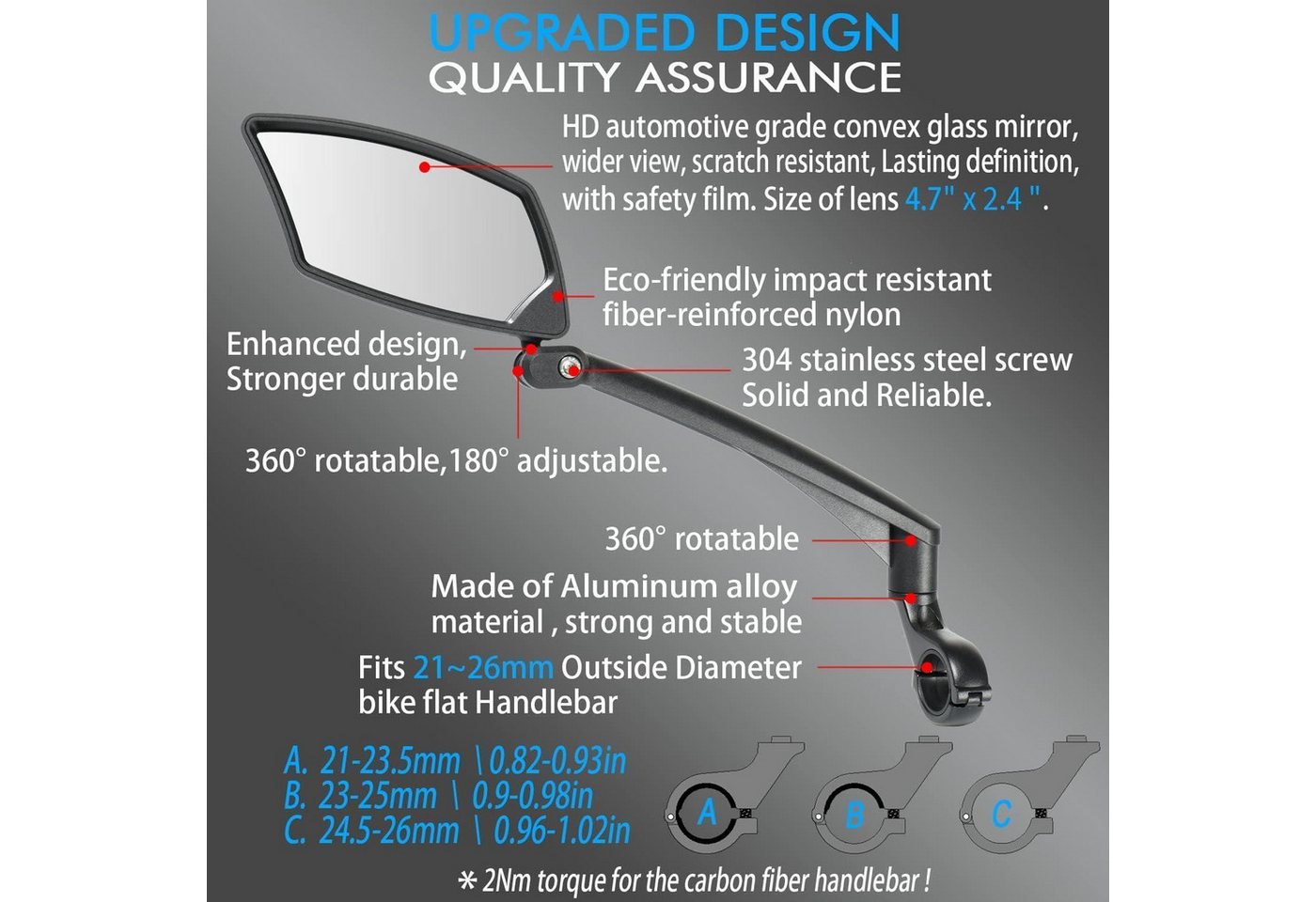 LuxusKollektion Fahrradspiegel Lenker Fahrradspiegel kratzfeste Glaslinse drehbar sicher Rückansicht Bild 4