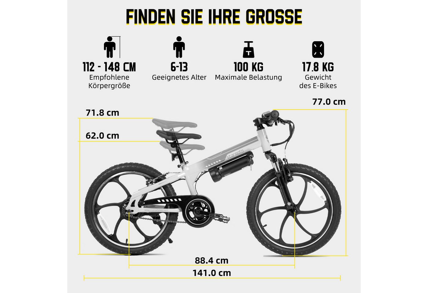 HILAND E-Bike Kinder E-Bike 20 Zoll 2 Fahrmodi Einrohrrahmen für Alltag & Freizeit Bild 3