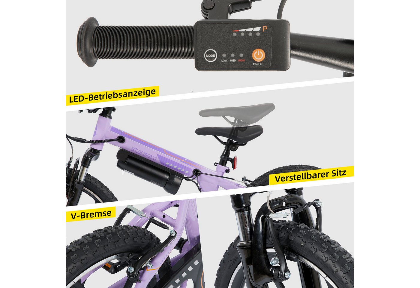 HILAND E-Bike Kinder E-Bike 20 Zoll 2 Fahrmodi Einrohrrahmen für Alltag & Freizeit Bild 4