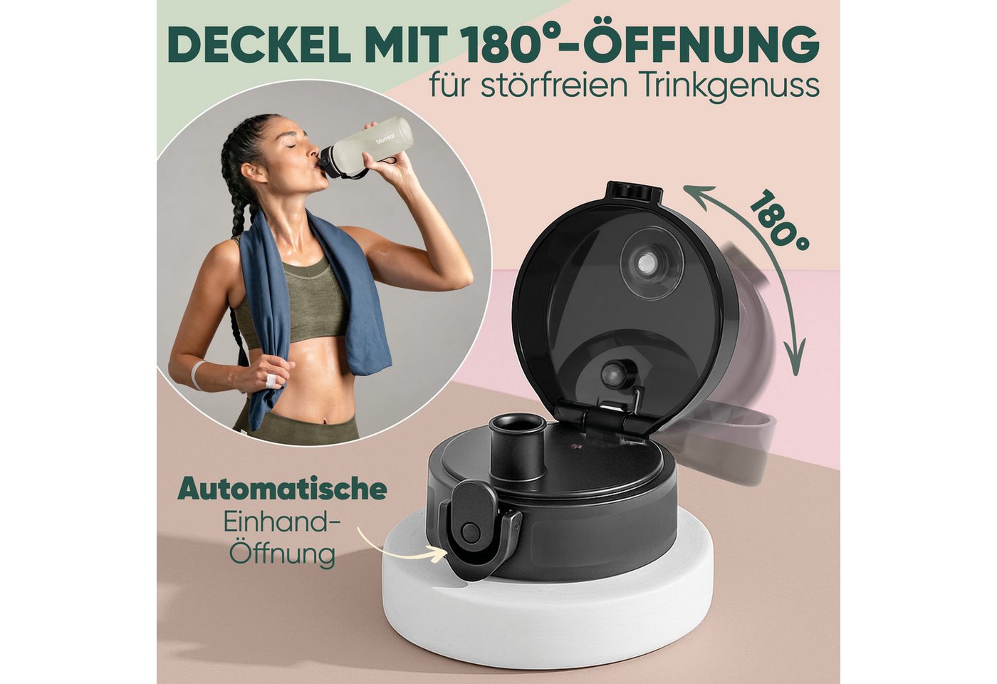 Blumtal Trinkflasche auslaufsichere Trinkflasche Sport + 1-Klick-Verschluss, BPA-frei, Wasserflasche mit Sieb, spülmaschinenfest, F.A.Z. Kaufkompass getestet
