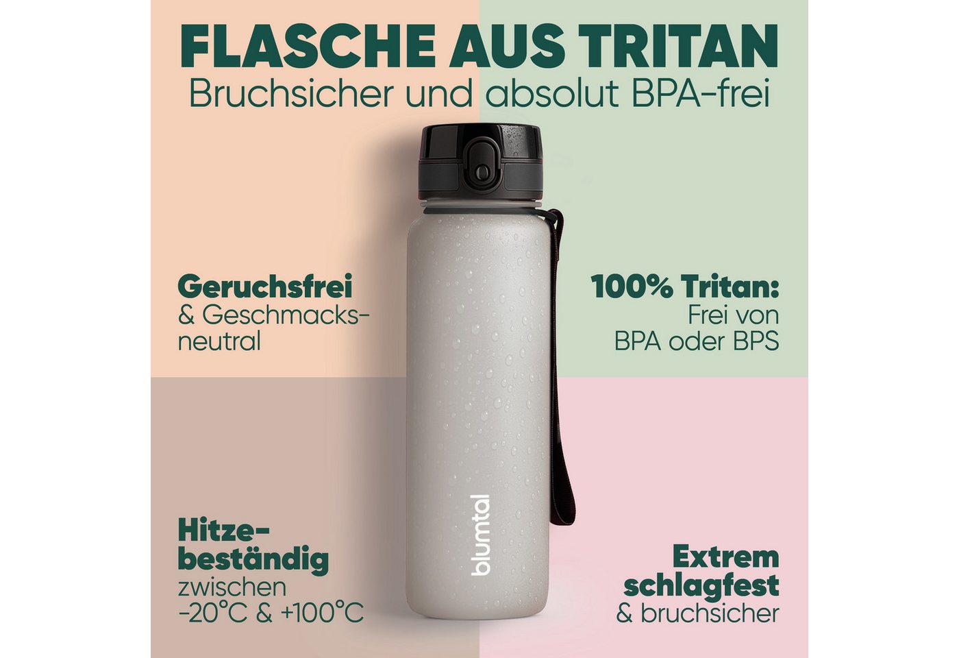 Blumtal Trinkflasche auslaufsichere Trinkflasche Sport + 1-Klick-Verschluss, BPA-frei, Wasserflasche mit Sieb, spülmaschinenfest, F.A.Z. Kaufkompass getestet Bild 4