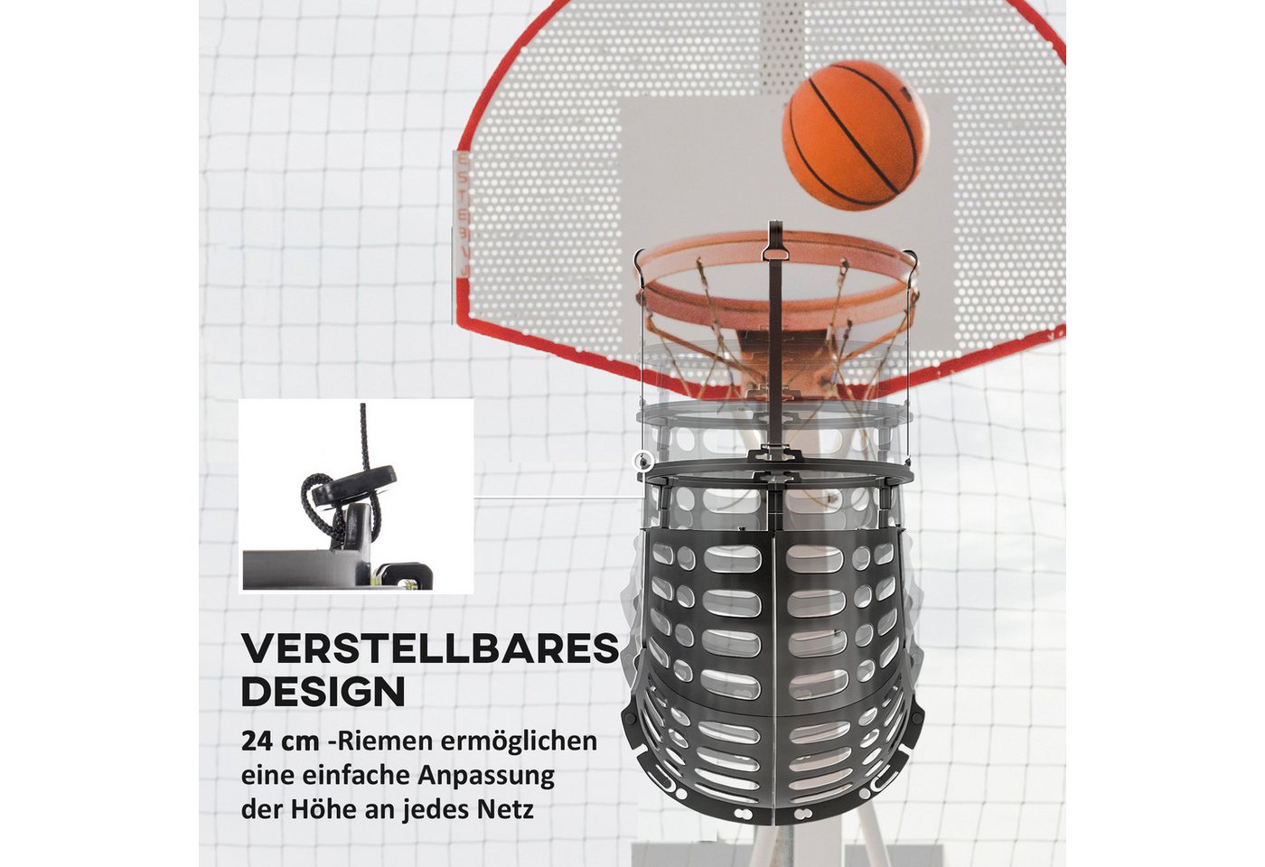 SPORTNOW Basketballkorb 360° drehbarer Rücklaufaufsatz (Basketball-Rücklaufaufsatz, 1-St., Basketball-Rebounder), mit Rückprallrampe, Indoor-Outdoor, Schwarz Bild 2