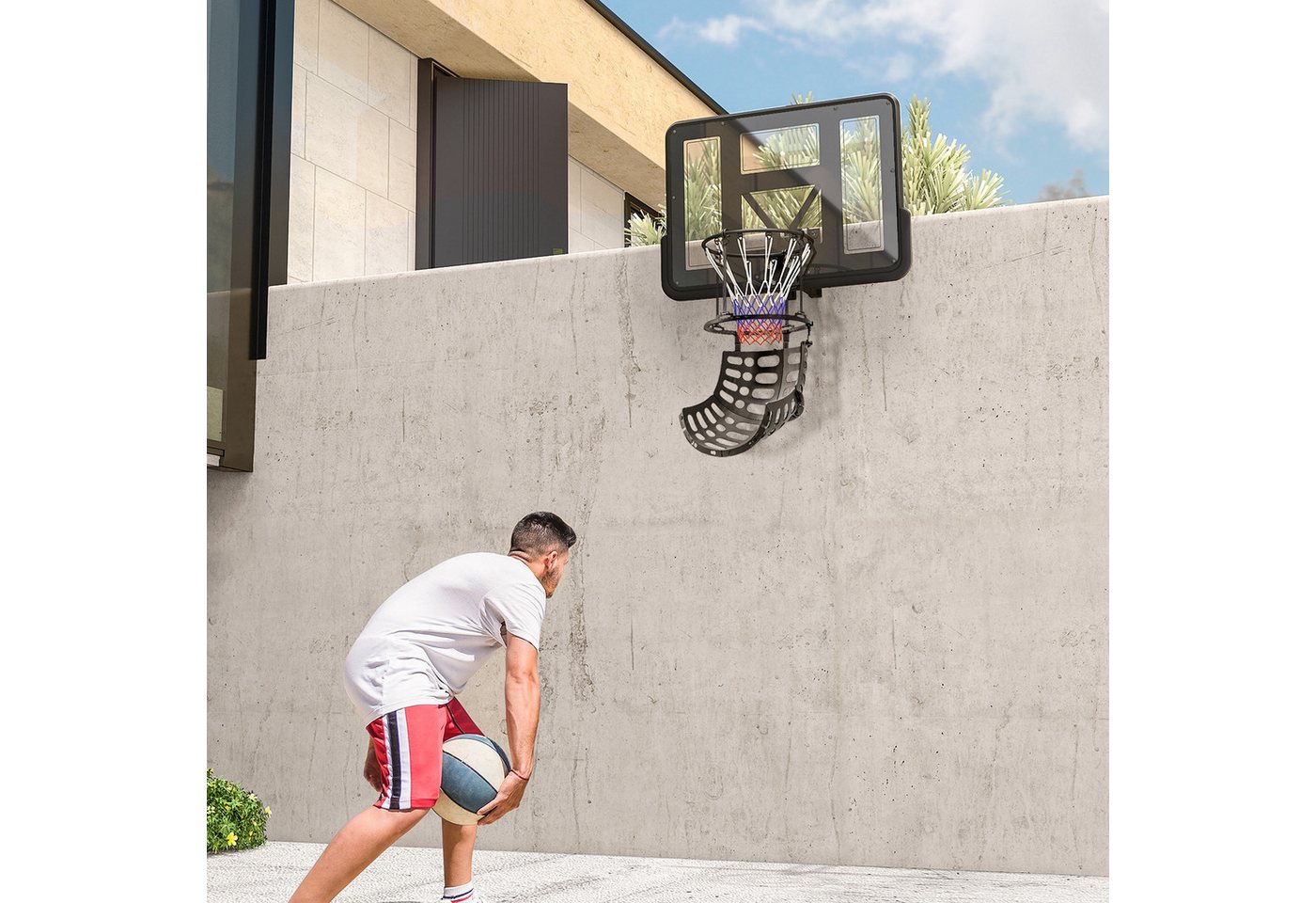 SPORTNOW Basketballkorb 360° drehbarer Rücklaufaufsatz (Basketball-Rücklaufaufsatz, 1-St., Basketball-Rebounder), mit Rückprallrampe, Indoor-Outdoor, Schwarz Bild 5