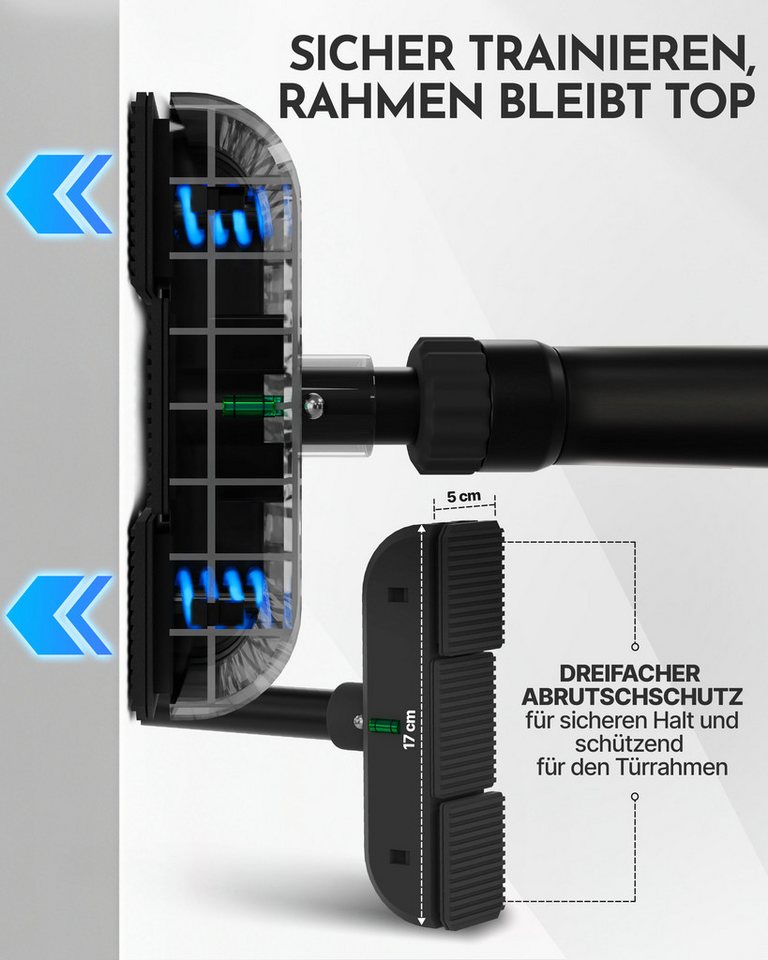 NEOLYMP Klimmzugstange Klimmzug Hilfe - Ohne Schrauben - Klimmzugstange Türrahmen - Pull up (hält ohne Bohren im Türrahmen, Gewindesperre für sicheren Halt, beliebig verstellbar (73 - 92 cm), mit gepolstertem Griff, platzsparend und verstaubar, Klimmzugstange Türrahmen ohne Schrauben - Home Gym Equipment), Gepolsterte Griffe - Bis 200kg - Verstellbar 73-92cm - Klimmzüge Bild 3