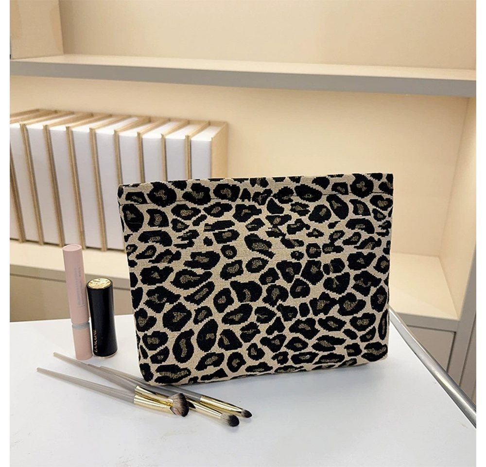 Agger Kulturbeutel Kosmetiktasche für Damen,Make-up-Tasche, tragbare (4-tlg), tragbare Kosmetiktasche mit Leopardenmuster,Waschbeutel, Beautycase