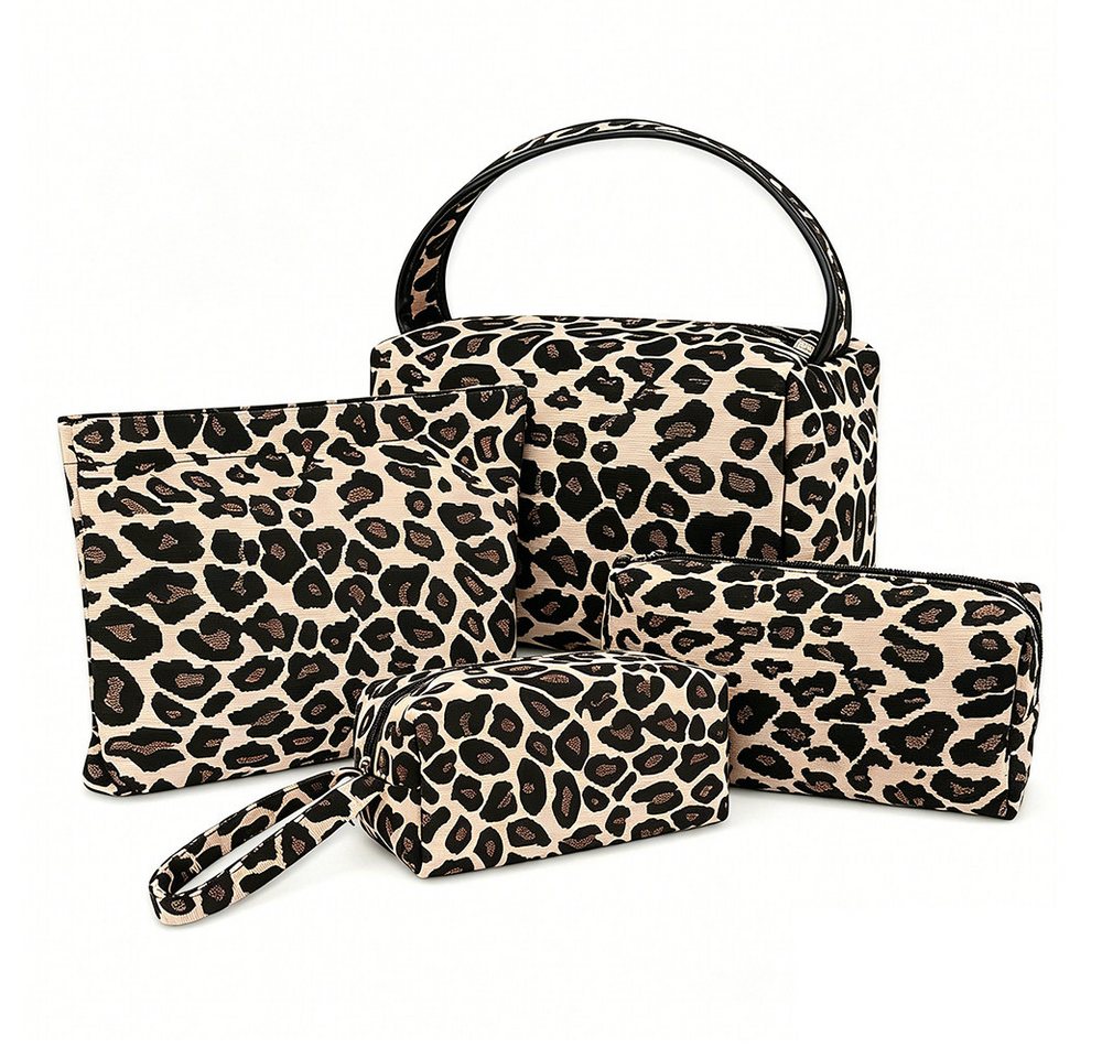 Agger Kulturbeutel Kosmetiktasche für Damen,Make-up-Tasche, tragbare (4-tlg), tragbare Kosmetiktasche mit Leopardenmuster,Waschbeutel, Beautycase Bild 3