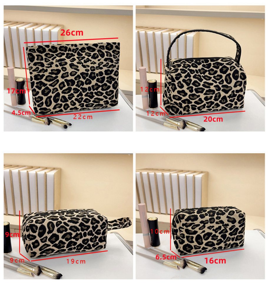 Agger Kulturbeutel Kosmetiktasche für Damen,Make-up-Tasche, tragbare (4-tlg), tragbare Kosmetiktasche mit Leopardenmuster,Waschbeutel, Beautycase Bild 5