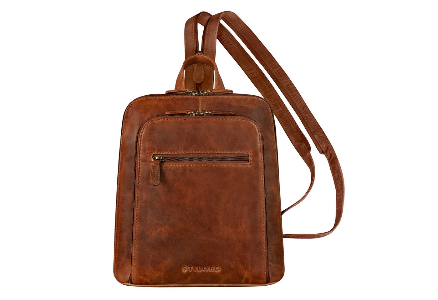 STILORD Cityrucksack "Millie" Kleiner Echtleder City Rucksack für Damen, Lederrucksack mit Reißverschluss, Schnallen & Anti Diebstahl Fach