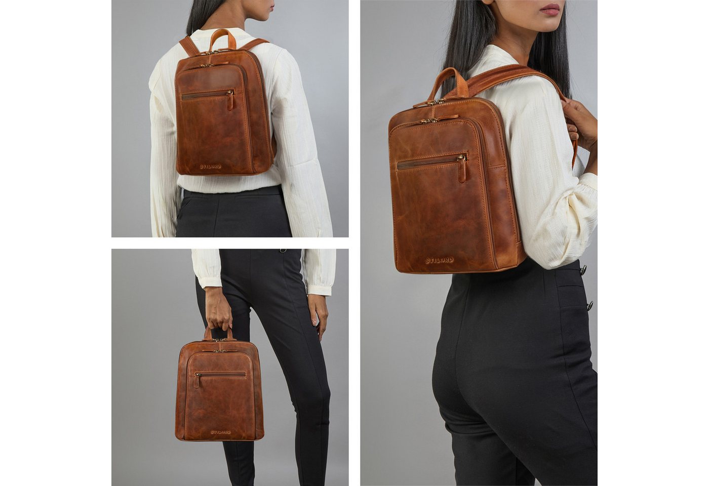 STILORD Cityrucksack "Millie" Kleiner Echtleder City Rucksack für Damen, Lederrucksack mit Reißverschluss, Schnallen & Anti Diebstahl Fach Bild 4